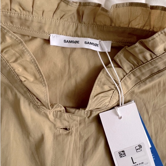 Samsoe and Samsoe Frill Sleeve Marthy Organic Cotton Button Down Shirt Large - Picture 11 of 13